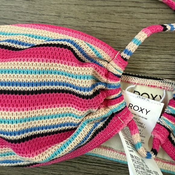 Roxy Paraiso Stripe Crochet Style Halter Neck Bandeau Bikini Top - Size S - NWT - Picture 6 of 10
